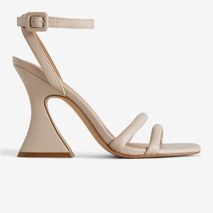 Express double banded flare heel nude heels open toe ankle strap